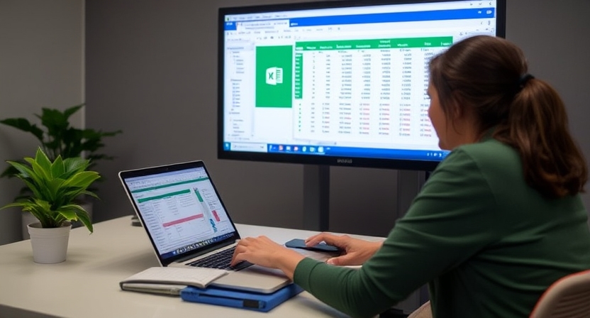 A person learning Microsoft Excel on a computer with a tutorial open on the screen