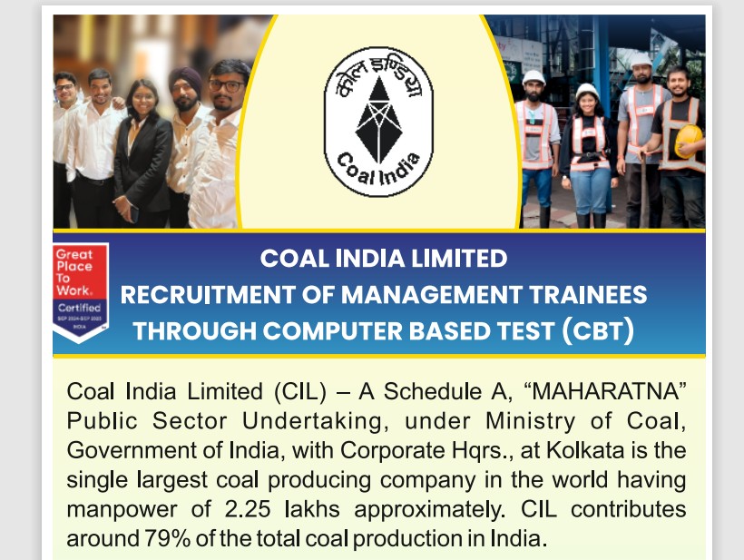 CIL MT Recruitment 2025, Coal India Management Trainee Job Vacancies