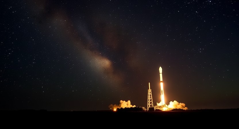 Falcon 9 rocket launching Starlink satellites into orbit.