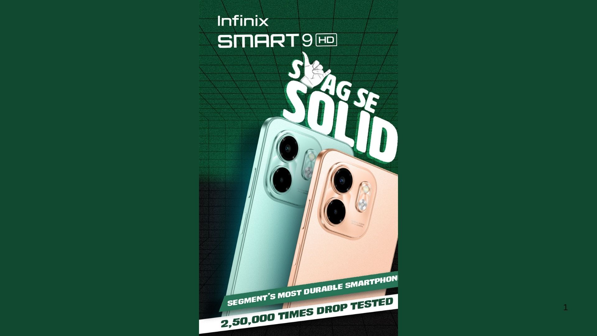 Infinix Smart 9 HD smartphone with 5000mAh battery and 6GB RAM.