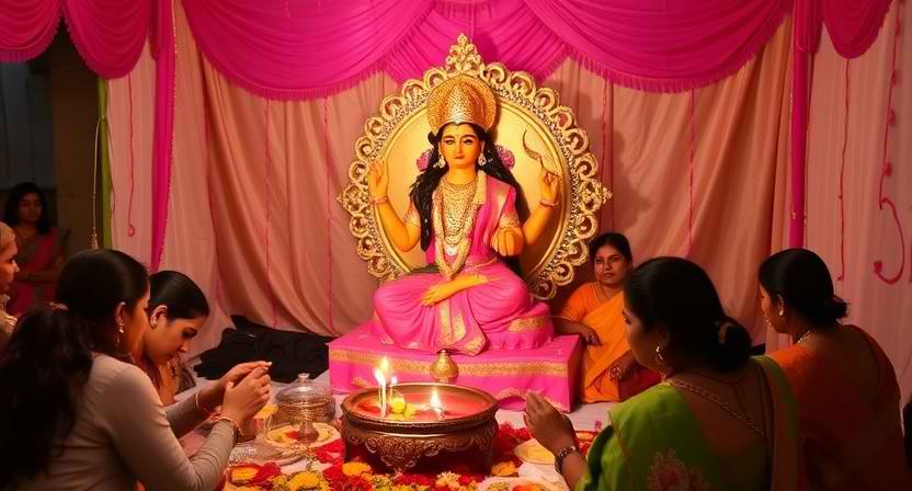 Saraswati Puja 2025 Rituals with Offerings of Fruits, Books, and Musical Instruments.